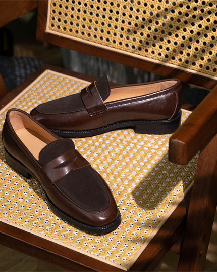 Square Toe Men's Fashion Leather Color Block Casual Shoes