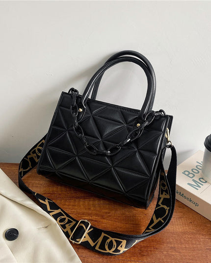 Bag Women's Bag New Spring Western Style Shoulder Bag Fashion Embroidery Thread Wide Shoulder Strap Rhombus Portable Messenger Bag