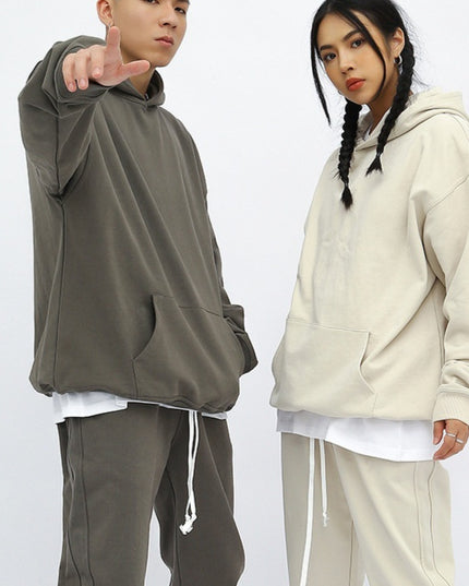 New Street Solid Color Loose Hooded Men's Sweater