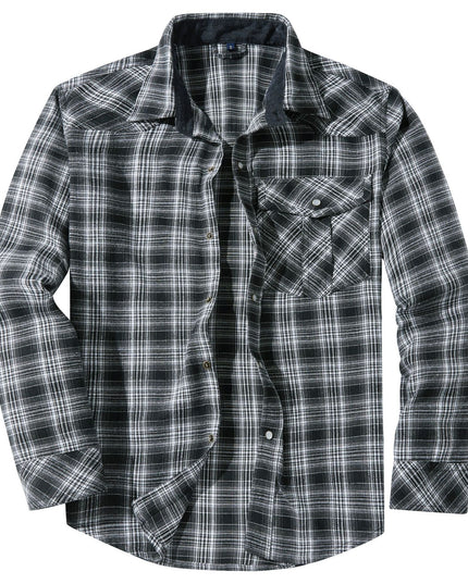 Flannel European And American Retro Pearl Buckle Western Style Long Sleeve Shirt