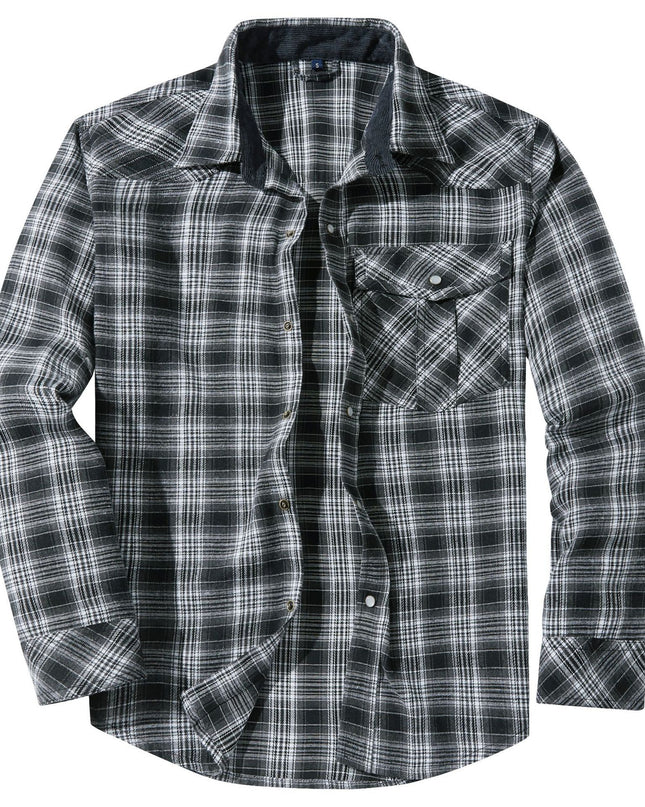 Flannel European And American Retro Pearl Buckle Western Style Long Sleeve Shirt