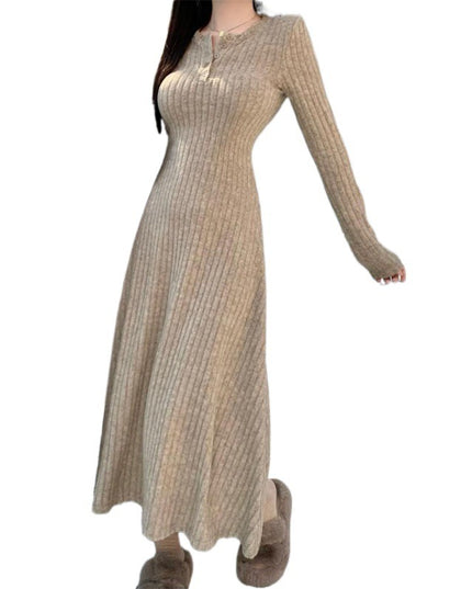 Slim-fit Temperament Pure Color Bottoming Skirt V-neck Knitted French Midi Skirt