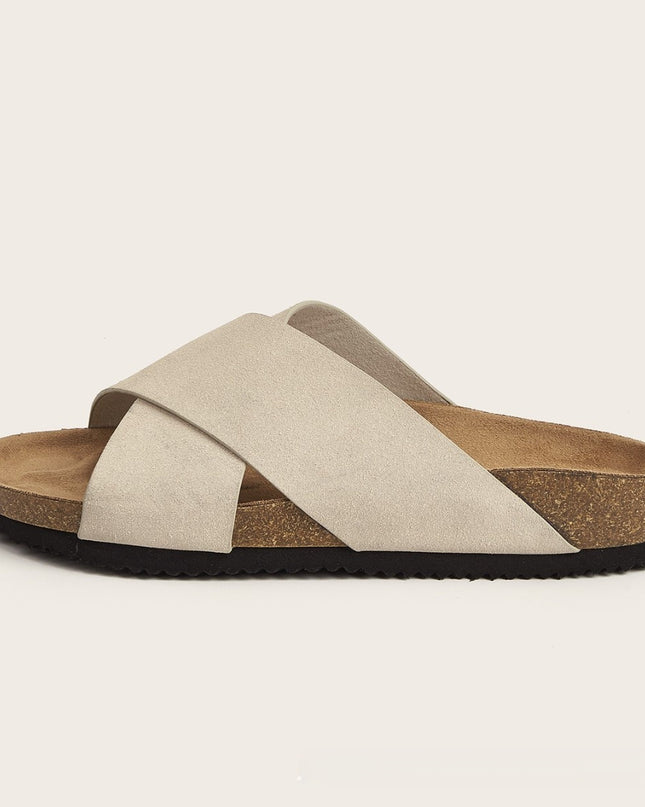 European And American Plus Size Khaki Round Toe Cross Roman Style Slip-on Flat Sandals