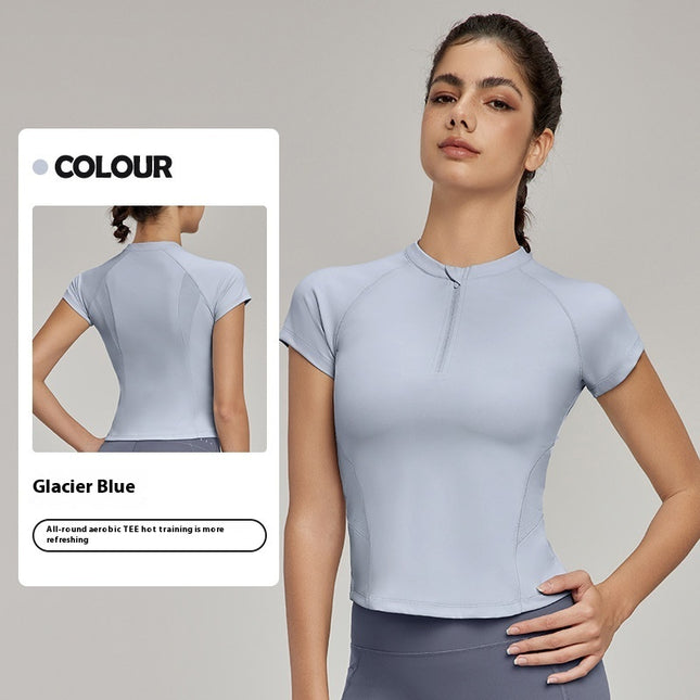 Breathable Sports Short-sleeved T-shirt Women's Waist Workout Top