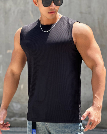 Summer Workout Vest Exercise Sleeveless Round Neck Striped Quick-drying Breathable Basketball Running Training Clothing Men