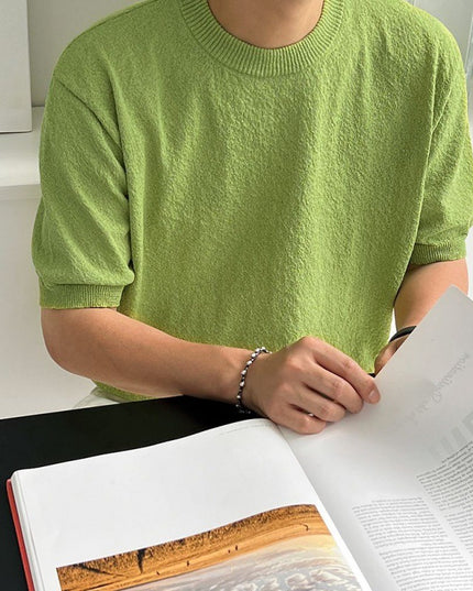 Simple Solid Color Sweater Short T Men's Summer