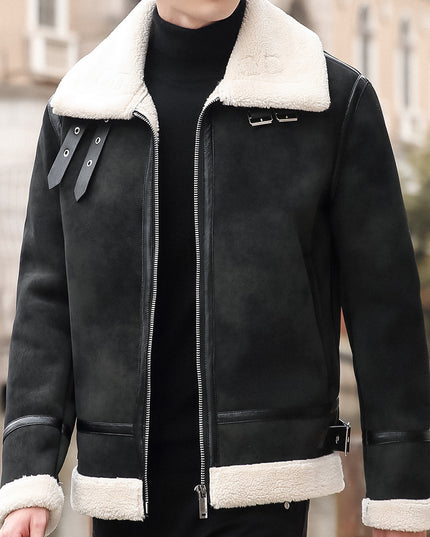 Youth Biker’s Leather Jacket with Lamb Wool Lining | Vintage PU Motorcycle Coat for Men