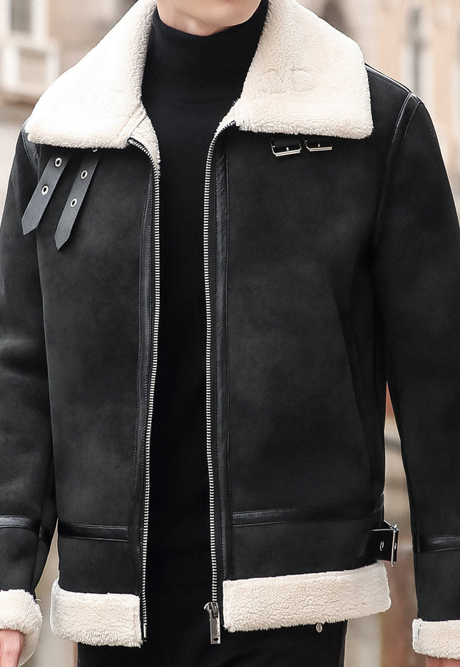 Youth Biker’s Leather Jacket with Lamb Wool Lining | Vintage PU Motorcycle Coat for Men