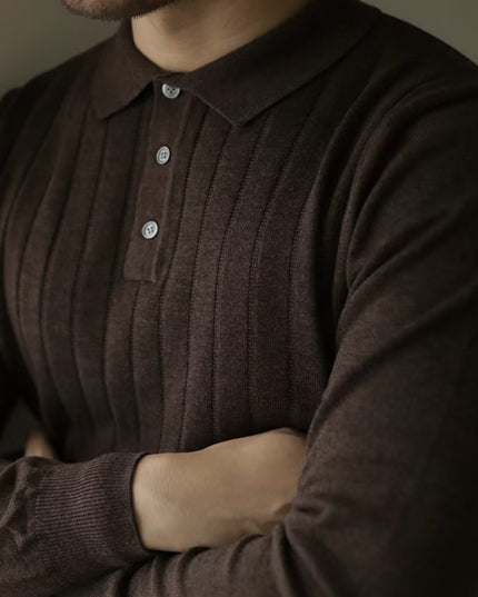 American Retro Heavy Lapel Long Sleeve Polo Shirt Casual Sweater