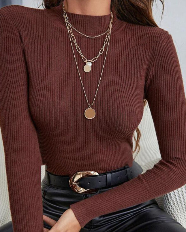 Autumn And Winter Thin Half Turtleneck Slim Fit Sweater Women