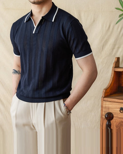 Summer Knitted Scissors Collar Short Sleeve POLO Men