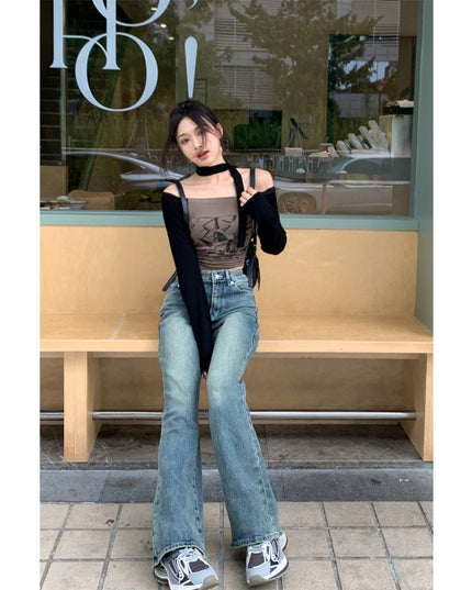 Retro Straight Jeans High Waist Wide Leg Trousers