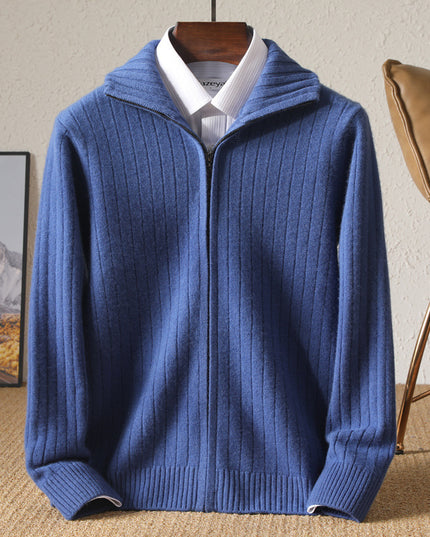 Pure Wool Sweater Men's Lapel Full Zipper