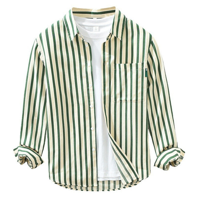 Vertical Striped Long-sleeved Shirt Loose
