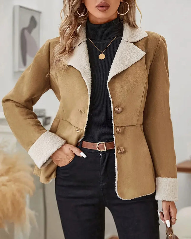 Casual Fashion Cold-proof Warm Fur Integrated Lapel Pocket Jacket