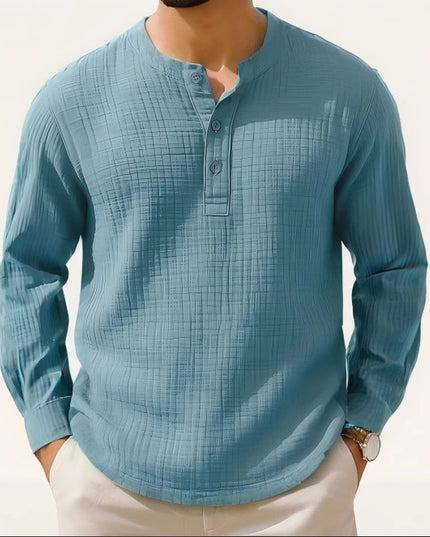 Cotton And Linen Long Sleeve Shirt T-shirt Round Neck