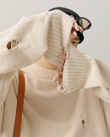 Irregular Hollow-out Ripped Chenille Velvet Sweater