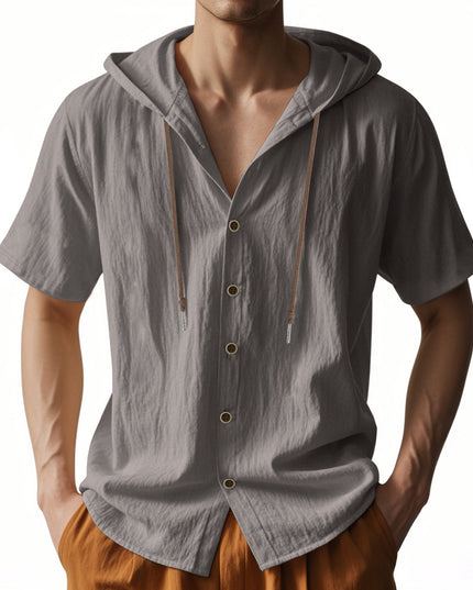 Loose Hooded Short-sleeved Shirt For Men