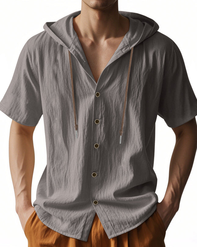 Loose Hooded Short-sleeved Shirt For Men
