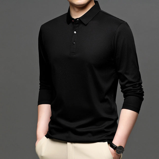 New Men's Long-sleeved Lapel T-shirt