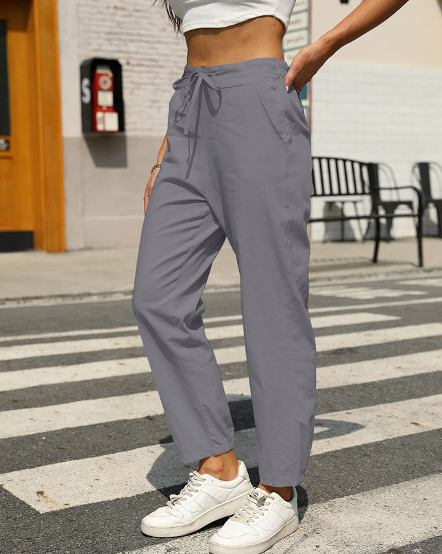 New Casual Linen Drawstring Pants For Women - Comfortable & Stylish