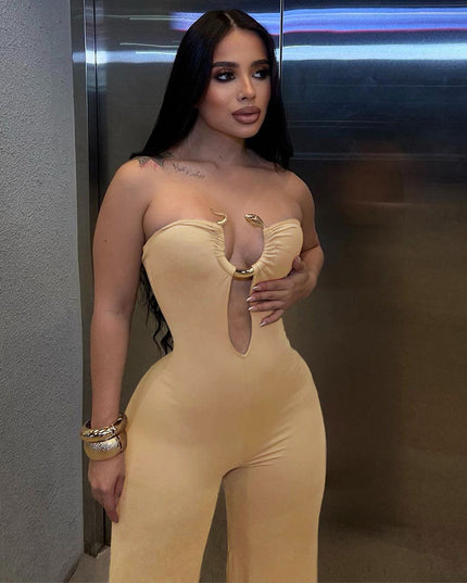 Sleeveless Hollow Metal Decorative Jumpsuit