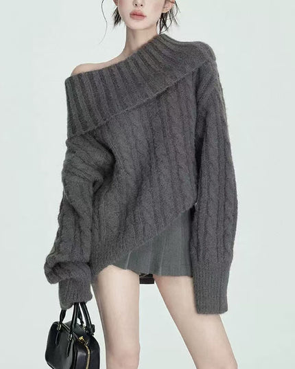 Pure Soft Glutinous Off-shoulder Turtleneck Sweater