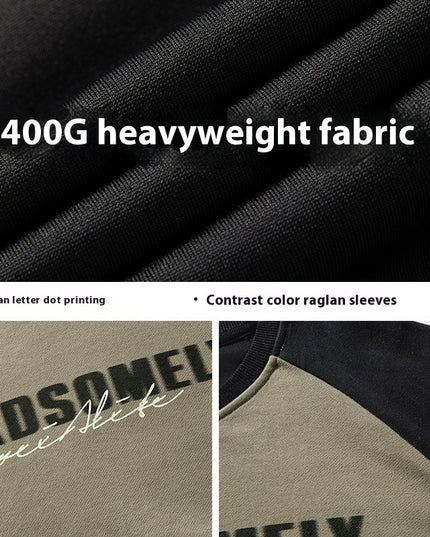 Color Contrast Patchwork Raglan Sleeve Round Neck Sweater Men's Autumn And Winter American Style