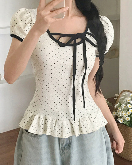 Summer Girl Bow Lace-up Waist-controlled All-matching Top