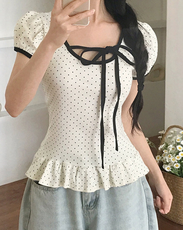 Summer Girl Bow Lace-up Waist-controlled All-matching Top