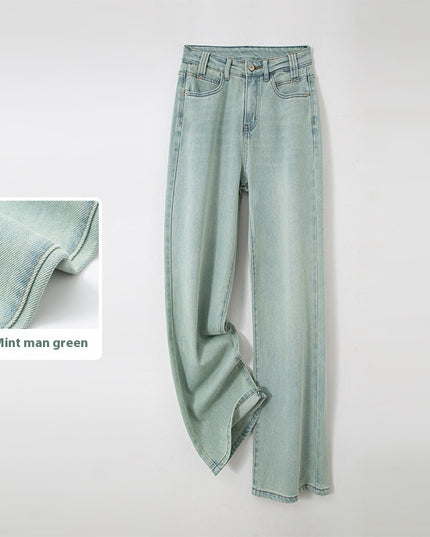 Three-color New Mint Green Stretch All-matching Wide-leg Jeans