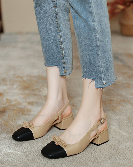 French Style Fairy Square Bow Color-matching Sandals