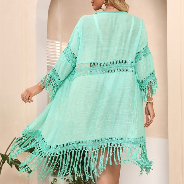 Hand Crocheting Cardigan Stitching Tassel Loose Beach Cover-up