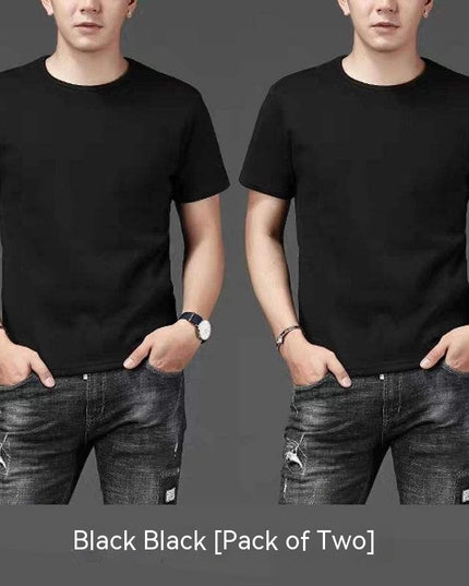 Thin Ice Silk Short Sleeve T-shirt Men's Summer Solid White Round Neck Trend Bottoming Shirt Top