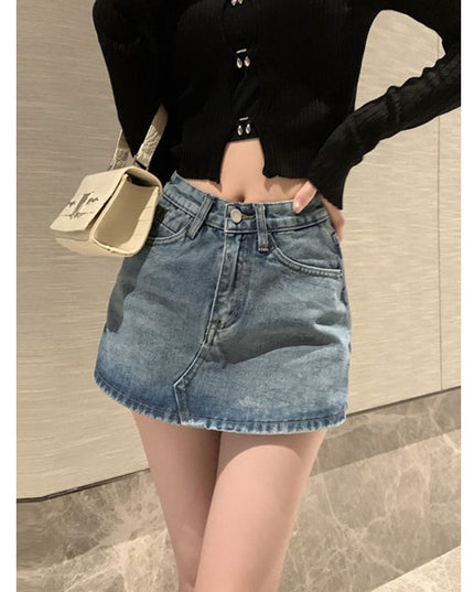 Retro Denim Skirt Women's Pants Skirt High Waist Slim Short Skirt