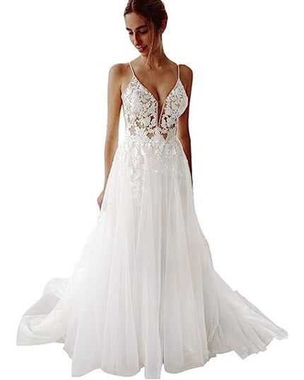 Women's Wedding Dress Lace Strap Backless