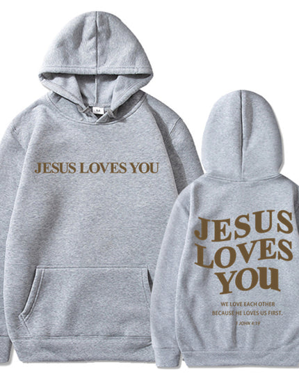Brushed Hoody Back Letter Print Hooded Sweater