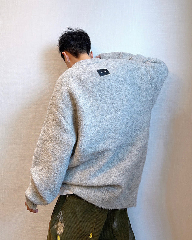 Plush Round Neck Knitted Thick Sweater Men