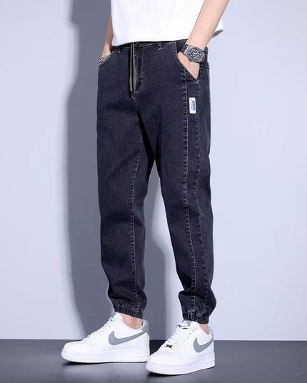Youth Casual Harem Drawstring Elastic Elastic Beam Foot Type Men's Jeans
