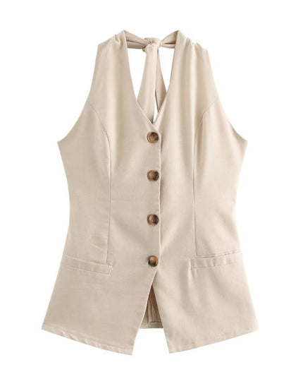 Classic Style Cotton And Linen Halterneck Vest Suit Women's Summer High-grade Trousers