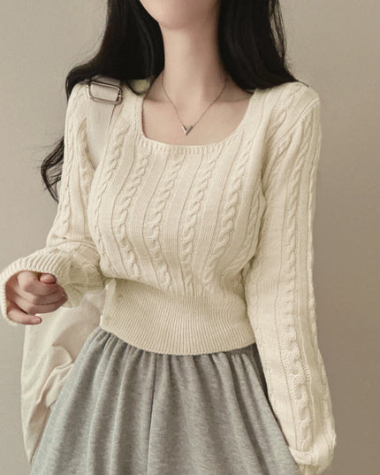 Retro Twist Knitted Sweater Single Row Button Square Collar Solid Color Underwear Top