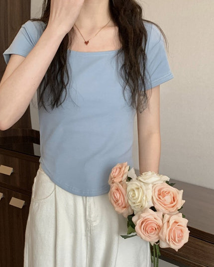 Summer U Collar Top Slim-fit Irregular Short-sleeved T-shirt For Women