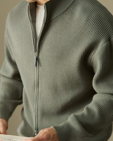 Heavy Stand Collar Men's Zipper Knitted Cardigan Jacket