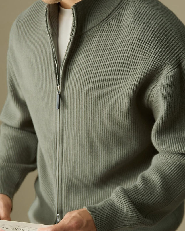 Heavy Stand Collar Men's Zipper Knitted Cardigan Jacket