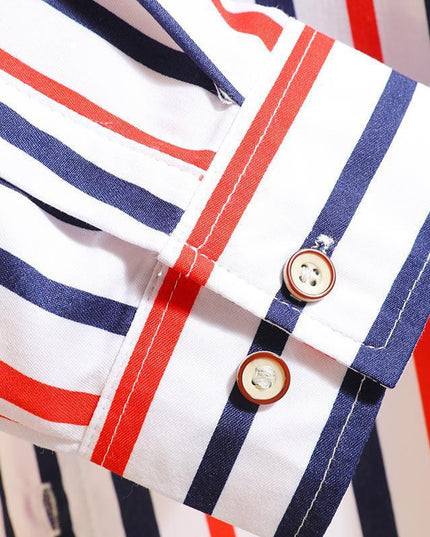 Long Sleeve Plus Size Korean Style Vertical Striped Shirt