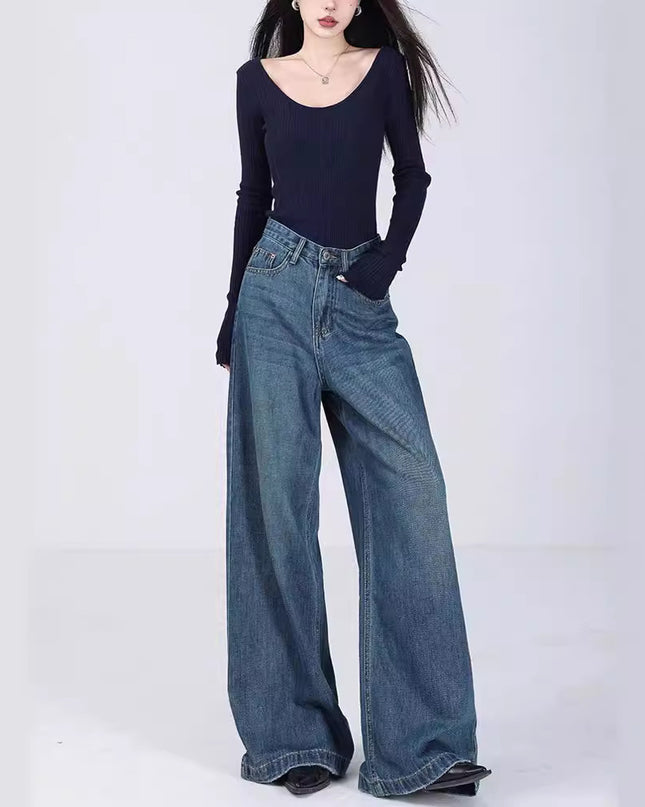 Women's Loose Jeans Straight Mopping Pants