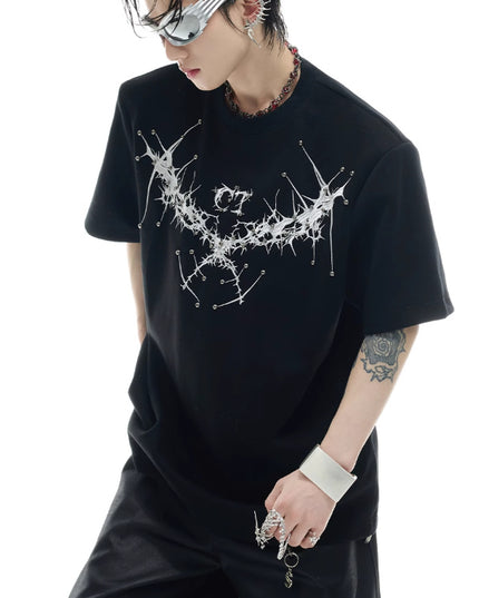 Loose Heavy Round Neck Padded Shoulder Short Sleeve