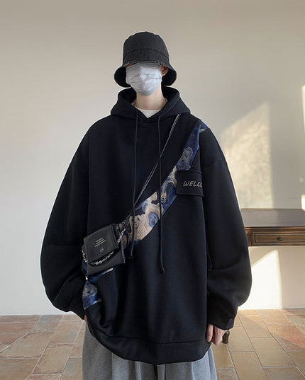 Chinese Style Embroidery Patchwork Sweater Men's Hooded Couple Coat