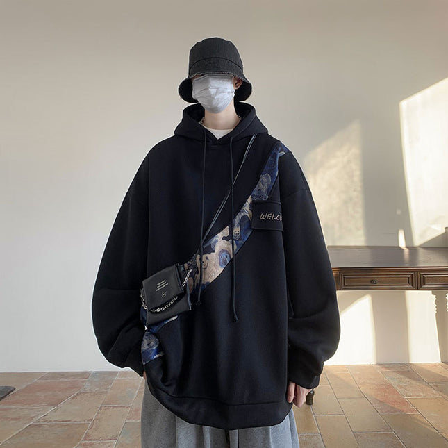 Chinese Style Embroidery Patchwork Sweater Men's Hooded Couple Coat