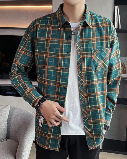 Loose Hong Kong Style Casual Coat Youth Plaid Shirt
